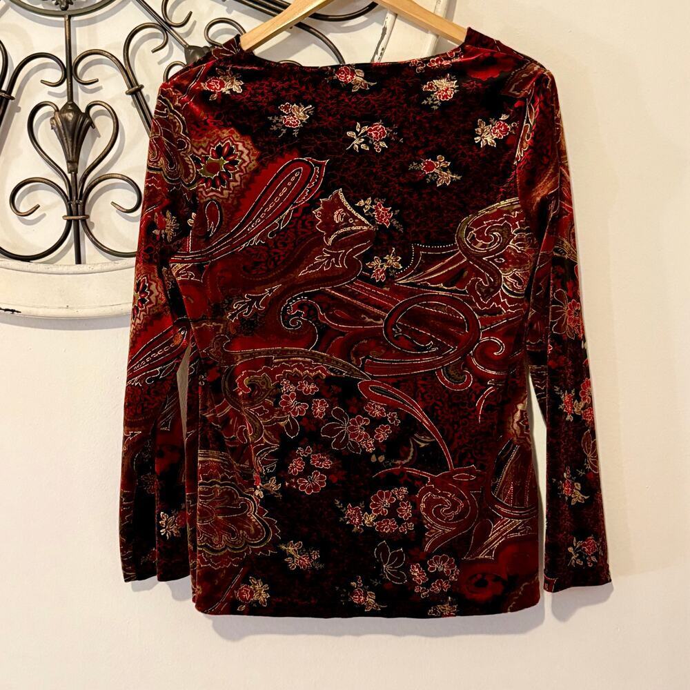 vtg Y2K Coldwater Creek Burnout Velvet Cowl-Neck Whimsigoth Holiday Top Medium - Picture 7 of 7